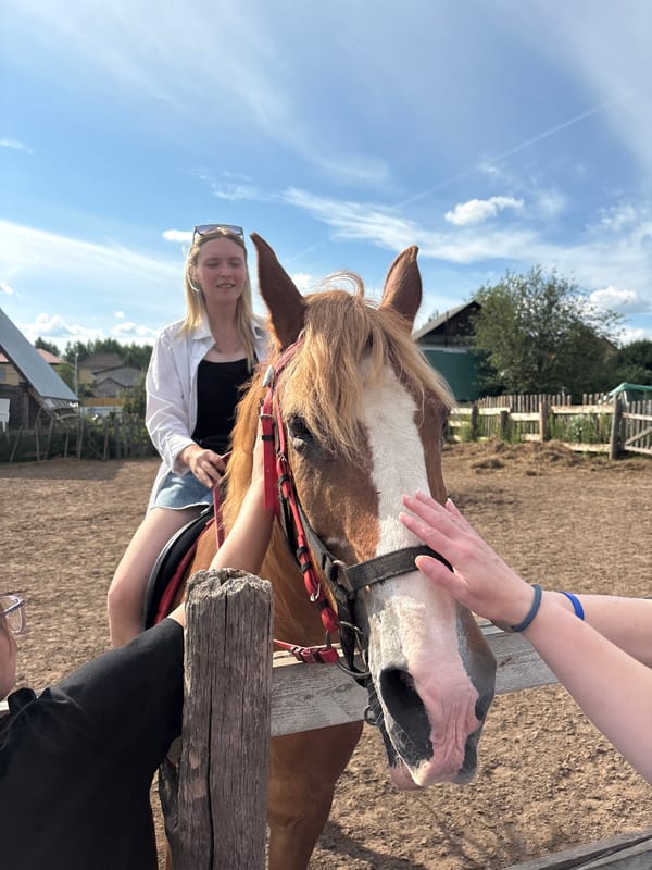 Horseback riding on a sunny afternoon outside Perm, Russia