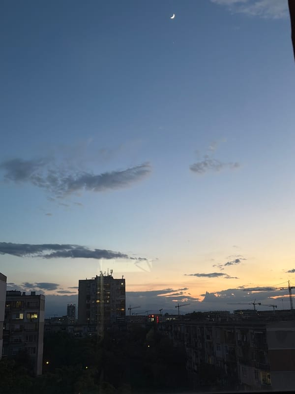 Twilight sky displays sunset colors over Plovdiv, Bulgaria