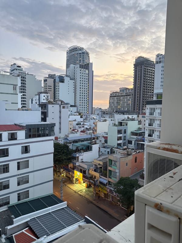 Nha Trang skyline at golden hour, seen from above