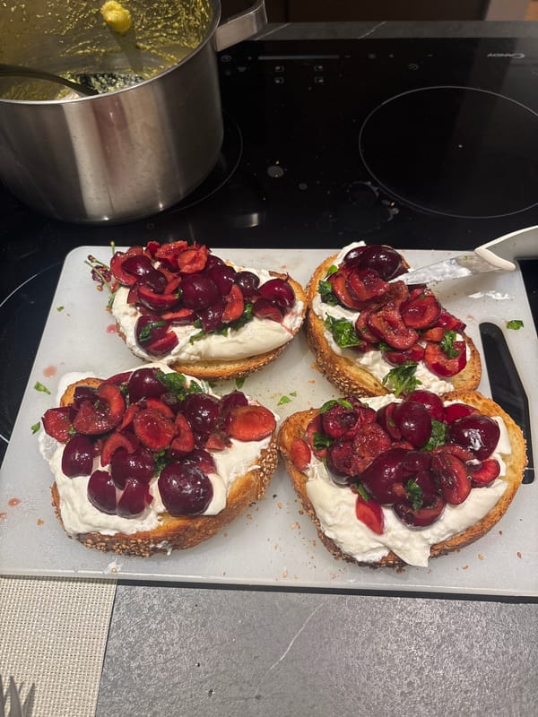 Pasta and bruschetta spread on a Milan kitchen counter