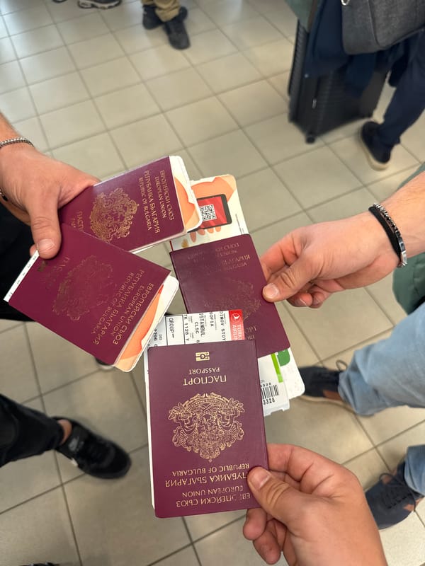 Group holds Bulgarian passports in Sofia public space
