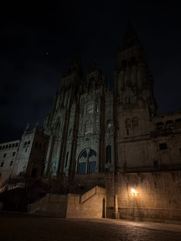 Night photography session captures Santiago cathedral and historic cityscape