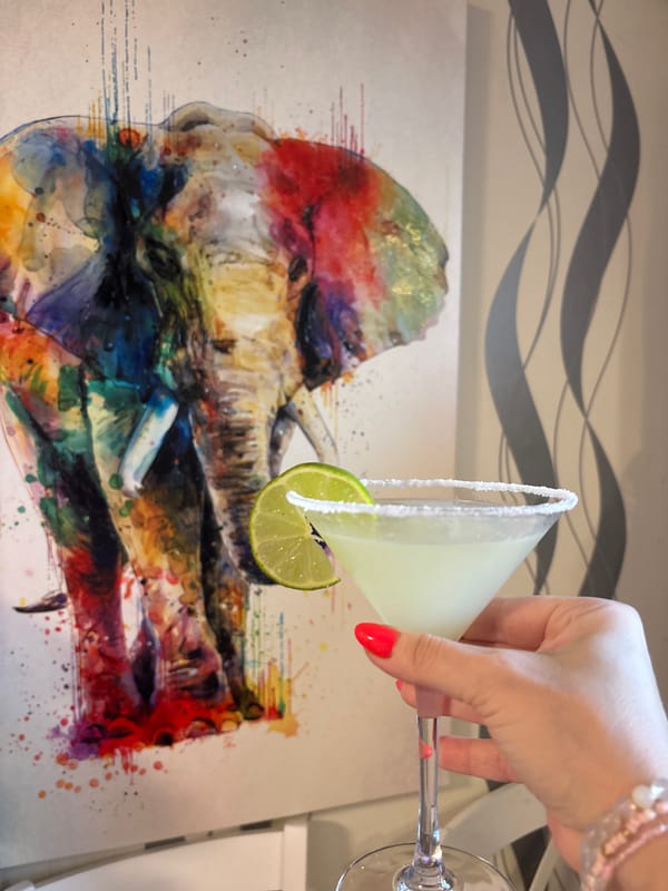 Person enjoys margarita cocktail at home in Sofia