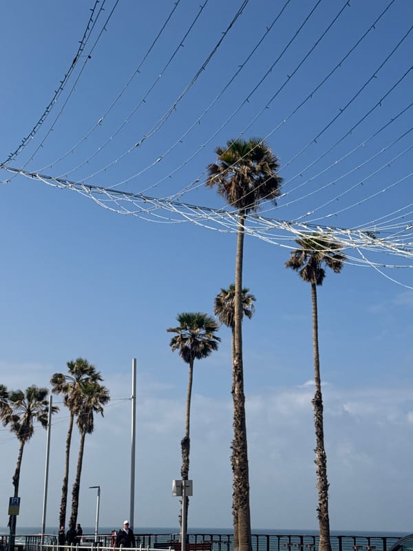 Morning tea service documented in Bat Yam coastal view