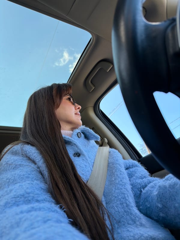Woman photographed in profile from car in Riga