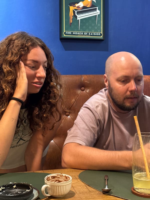 Lunch and cocktails at a blue-walled Hanoi restaurant