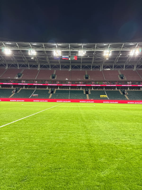 Spartak Stadium illuminated at night in Moscow