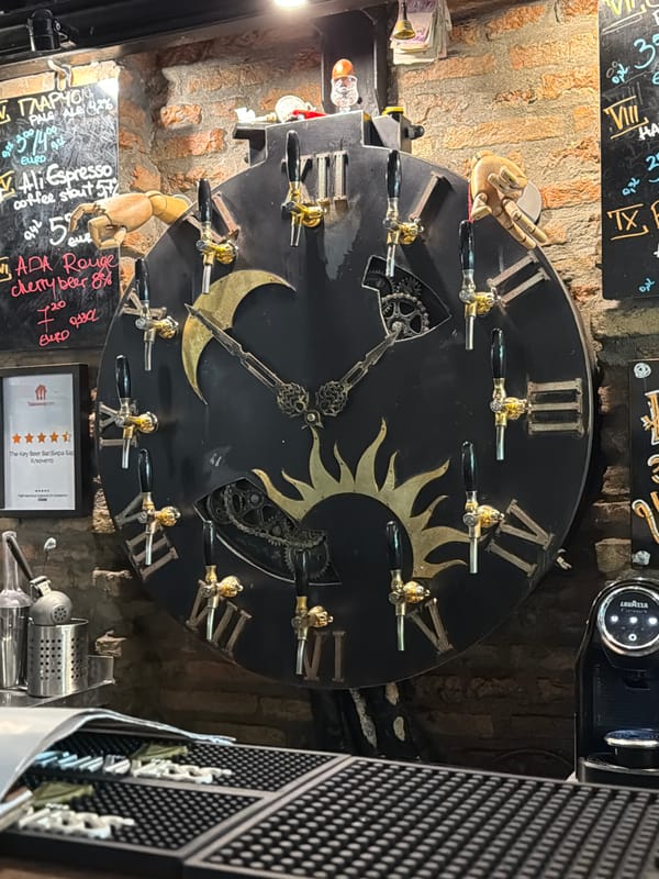 Patron documents artwork and décor at Varna beer bar