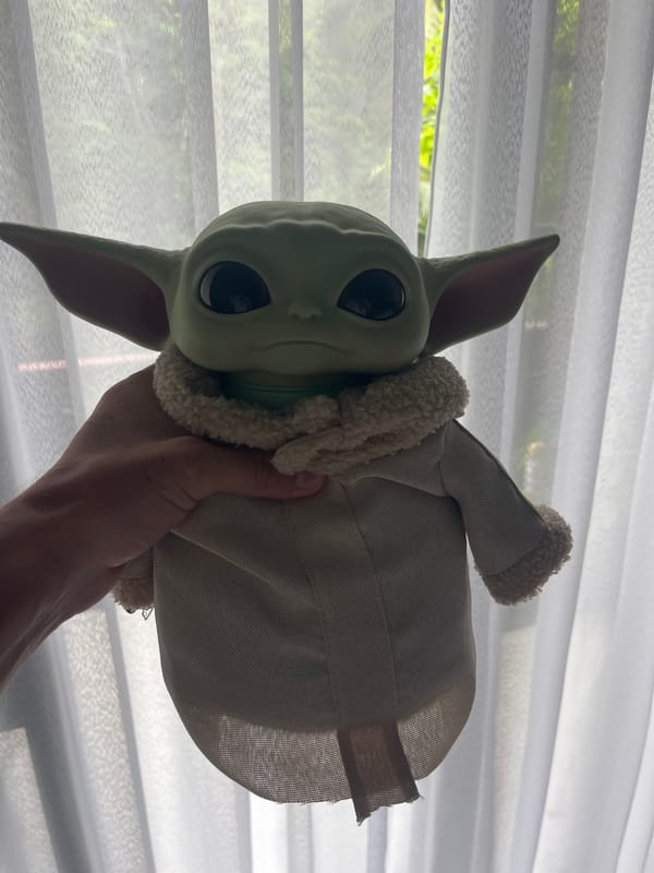 Grogu plush toy documented in morning car journey, Rawai Thailand