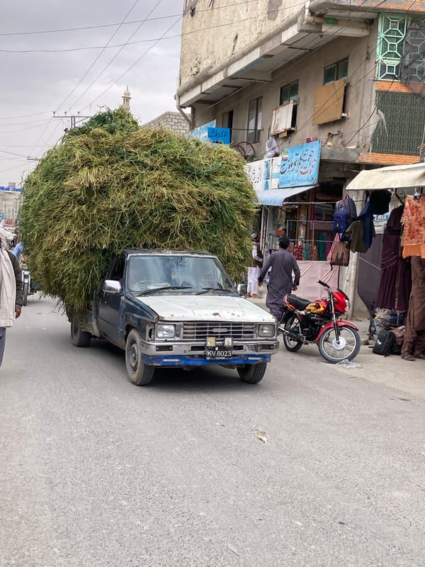 Overloaded hay truck spotted on Quetta street