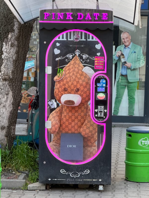 Luxury claw machine with Gucci bear spotted on Sofia sidewalk