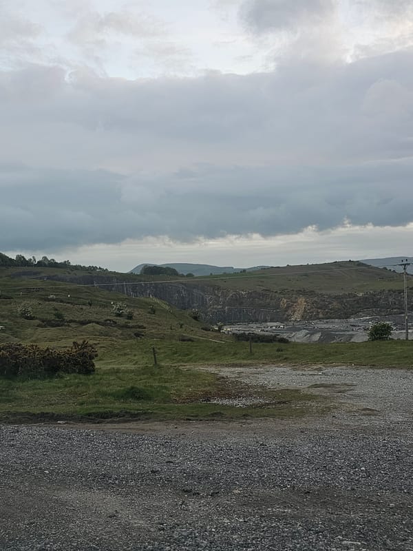 Witness documents quarry landscape near Halkyn under misty evening conditions