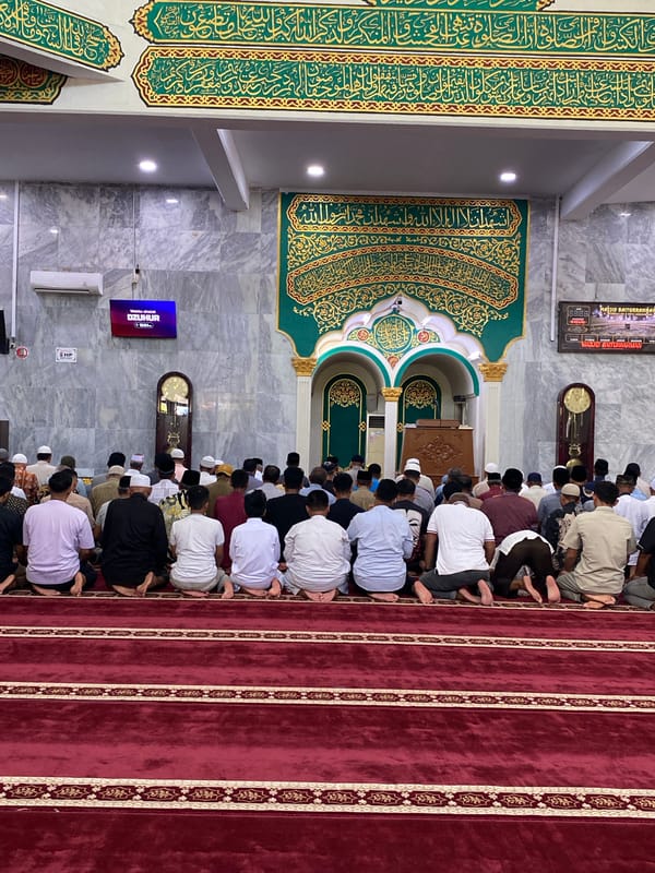Morning prayers held at Lhokseumawe mosque, Indonesia