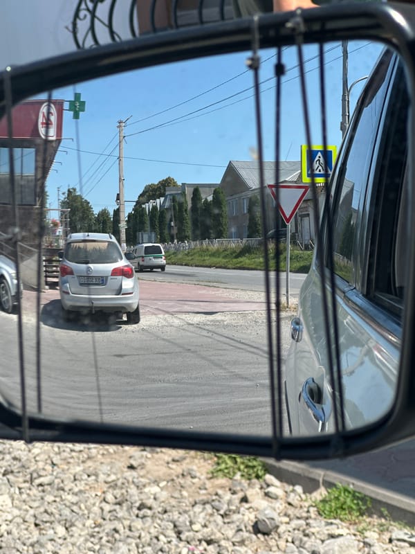 Driver's seat selfies and mirror street views in Shatava, Ukraine