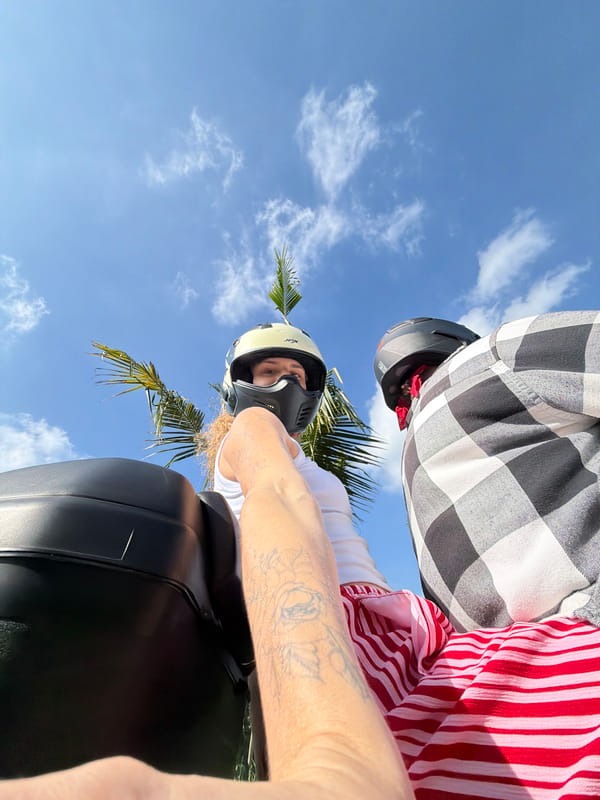 Motorcycle ride, banana trees, and coffee cups in Kediri