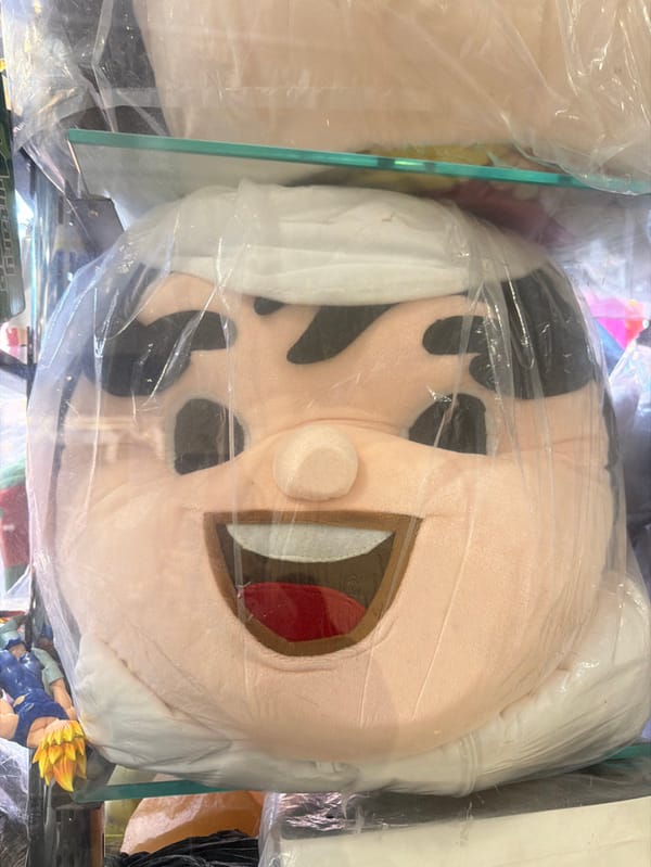 Cartoon character plush toy displayed in Dubai storefront