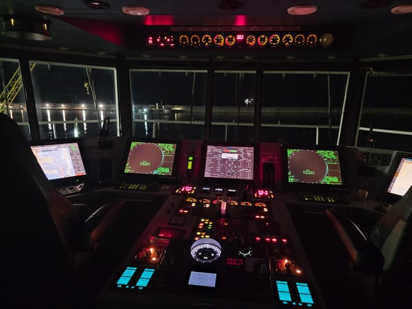 Aboard a ferry in Catania's port, night to dawn