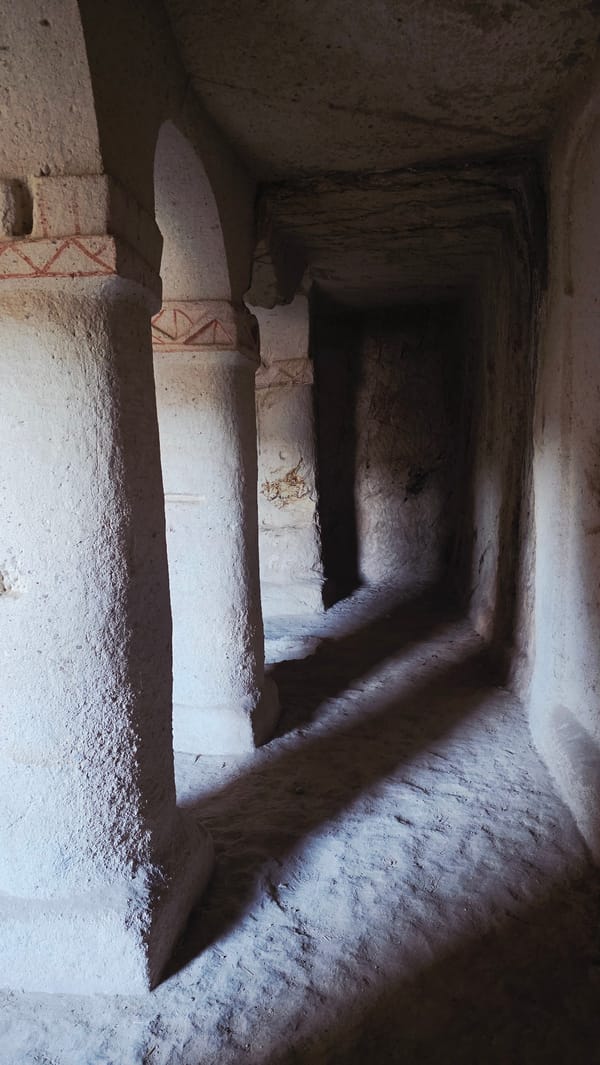 Underground cave structure interior documented in Ürgüp, Turkey