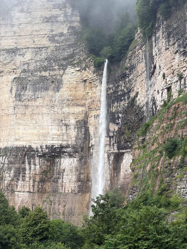 Waterfall and rocky gorge in Kinchkhaperdi, Georgia