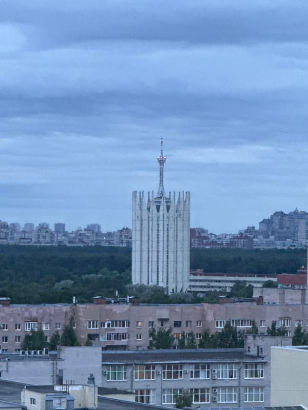 Overcast aerial view of Russian apartment blocks and dense urban sprawl