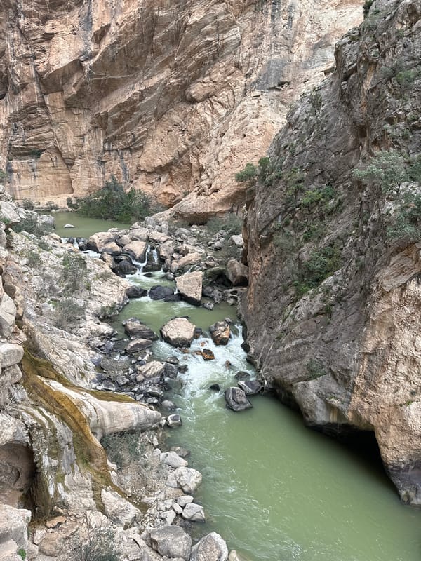 Tourist documents scenic views of El Caminito del Rey gorge
