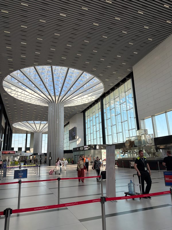Modern airport terminal interior documented in Ob, Russia