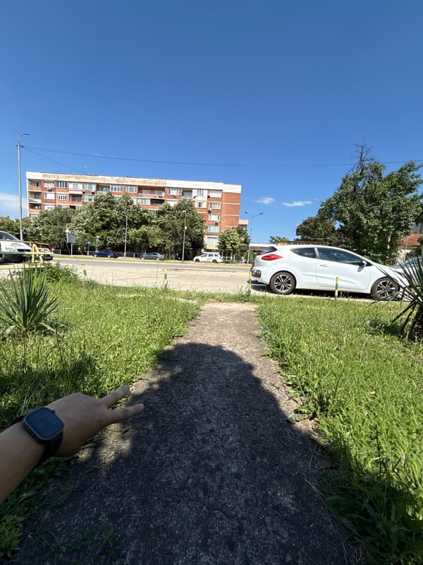 Quiet residential street scene in Vratsa, Bulgaria