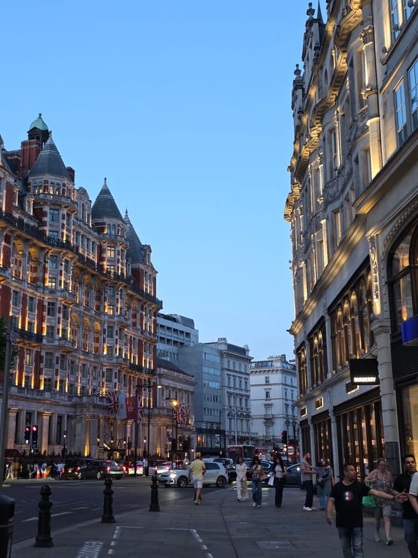 London streets and Underground entrance at dusk