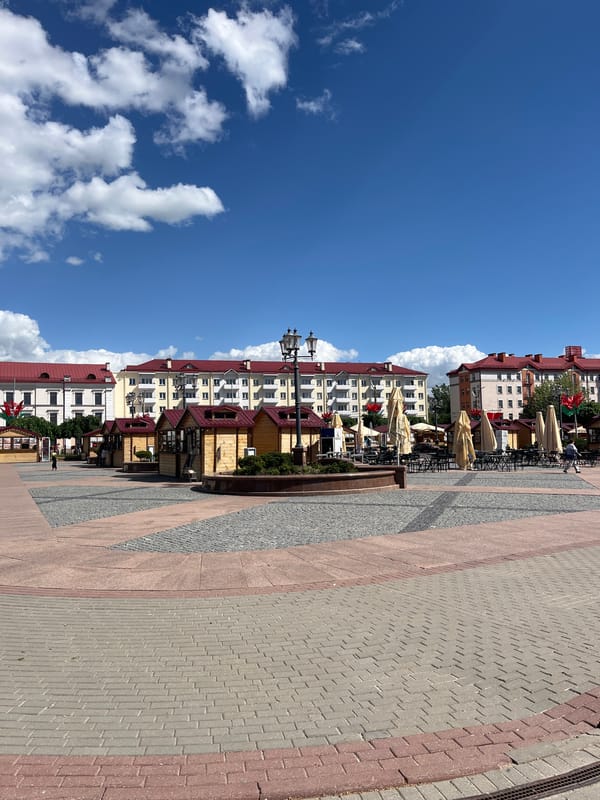Tourist explores Hrodna's historic center, cathedral and local cafes