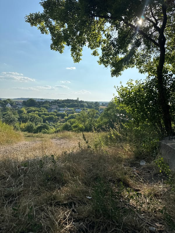 Hillside stop overlooking Makiv, Ukraine on a summer afternoon