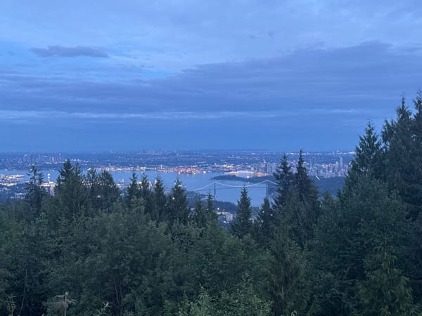 Early morning Vancouver cityscape viewed from West Vancouver vantage point