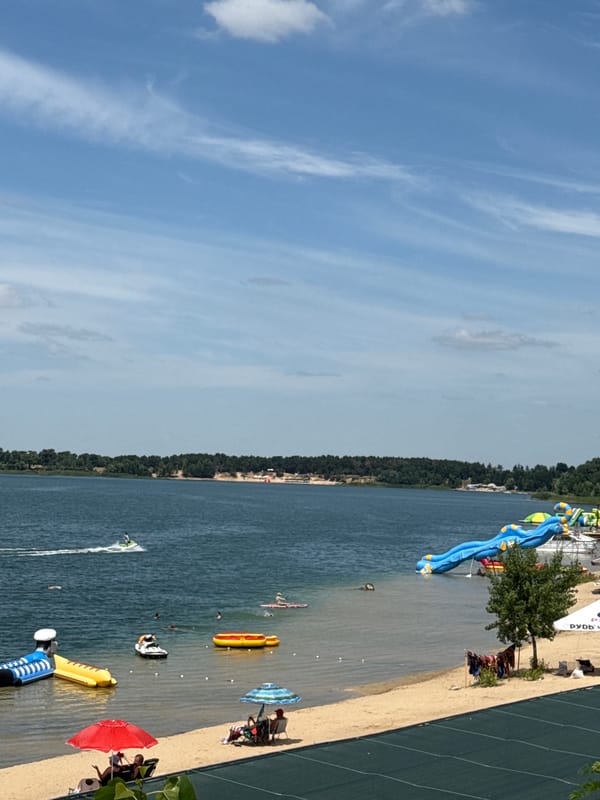 Sunny morning at Yelyzavetivka's lakeside beach resort