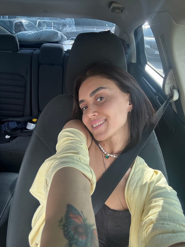 Selfies and street traffic from a car ride through Tbilisi