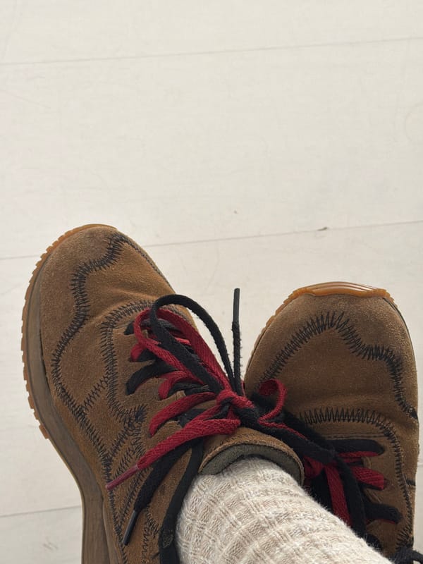 Brown suede shoes photographed from above in Como, Italy