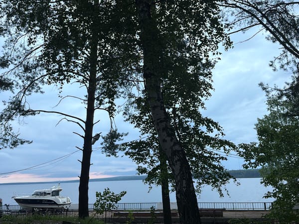 Motor yacht spotted at Kama Reservoir shoreline in Chaikovsky