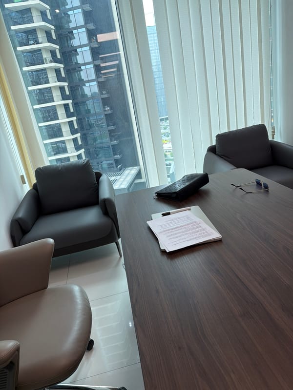 Meeting room view captures Business Bay skyline through window