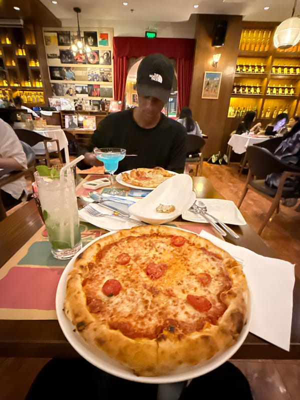 Pizza lunch at a Chaoyang District restaurant, Beijing