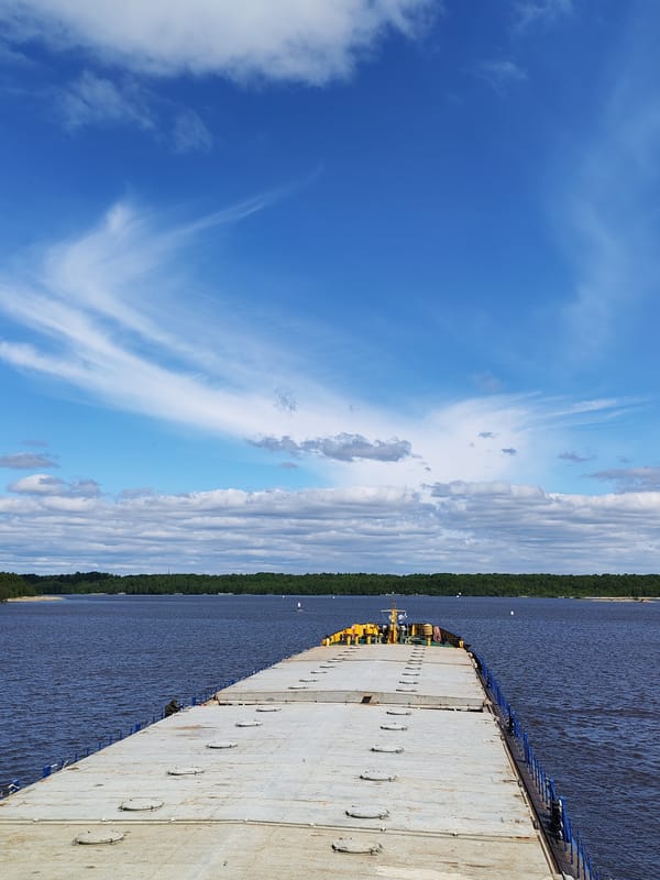 Barge deck view captured on Russian waterway