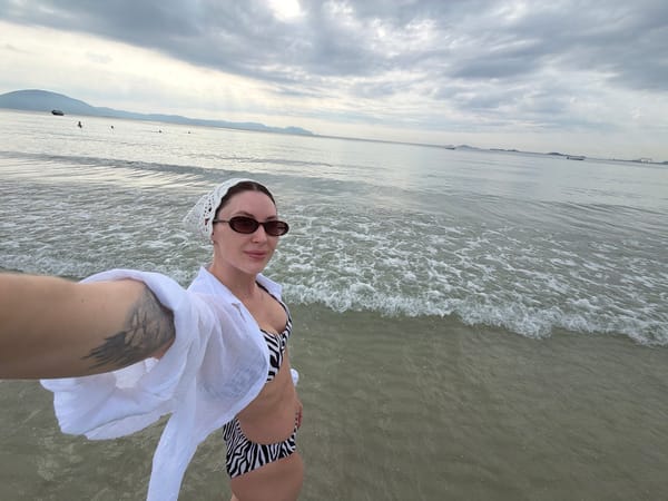 Woman takes late-night beach selfies in Vietnam