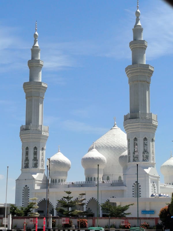 White mosque with twin minarets observed in Indonesia