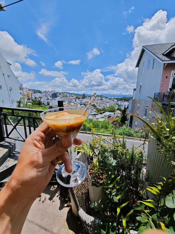 Dogs, coffee, and Da Lat rooftops on a quiet morning