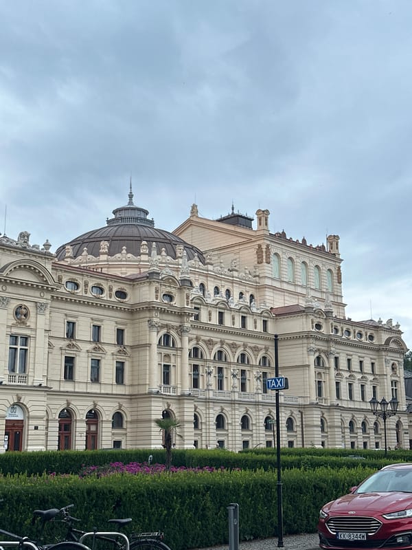 Moving through Krakow on a cloudy summer evening