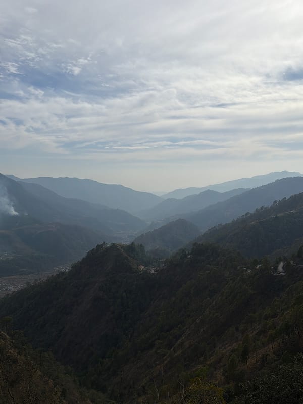 Mountain landscape and tree silhouette captured in Bhimphedi, Nepal