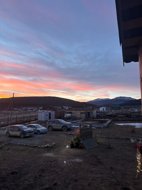 Dawn horses and colorful skies in rural Russia