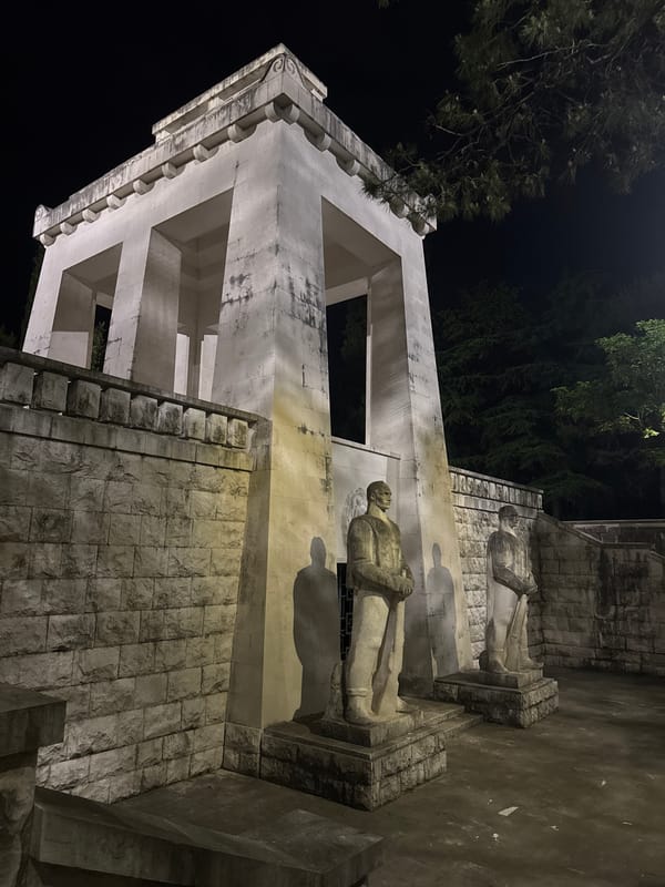 Nighttime view of Partisan Warrior Monument documented in Podgorica