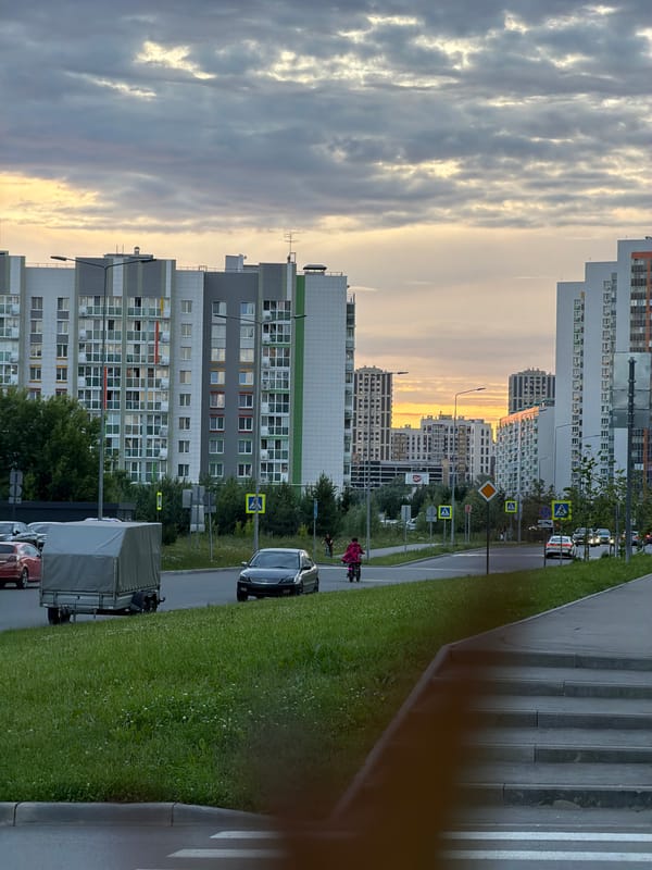 Golden hour across a Kazan residential district