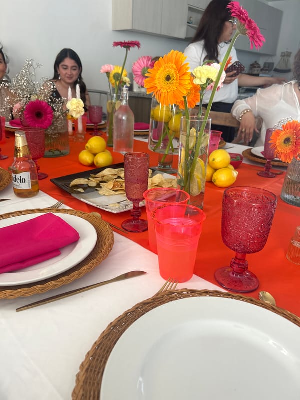 Table decorated with flowers for gathering in Mexican town