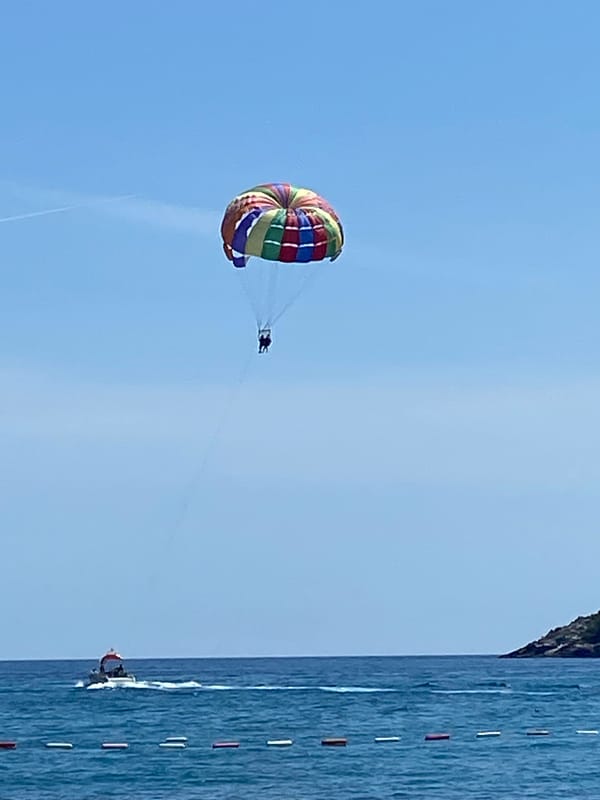 Parasailing and beach activities observed in Prijevor, Montenegro
