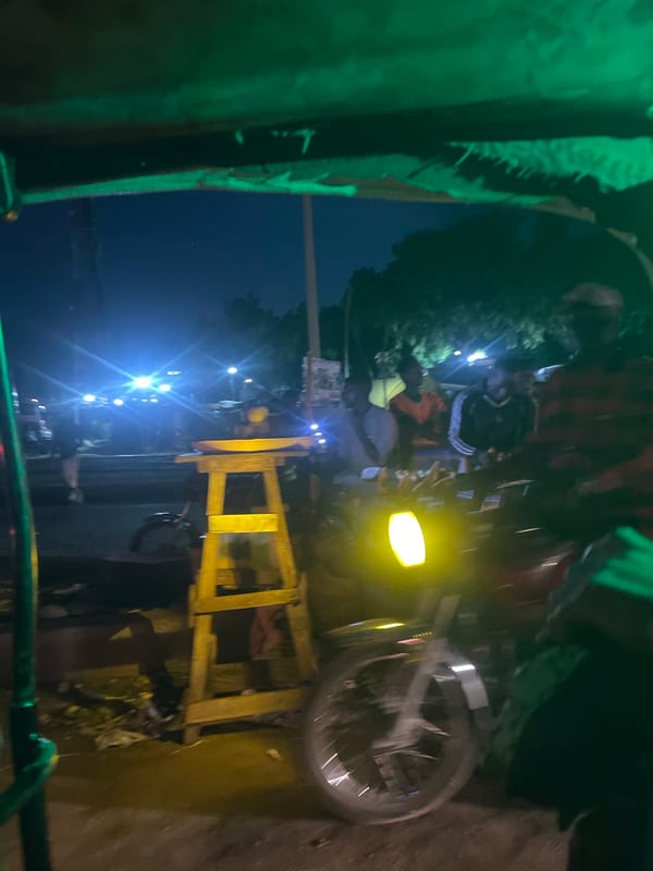 Tricycle spotted at night in Galadimawa, Nigeria