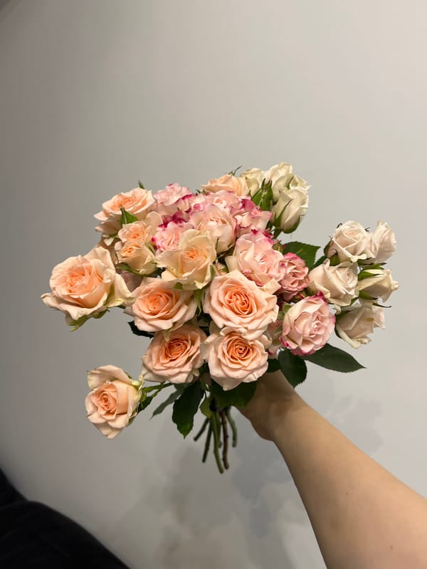 Person poses with colorful rose bouquet in Limassol